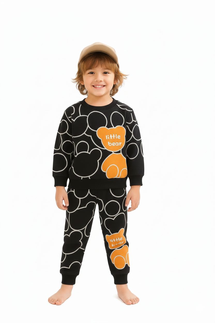 Shadow Bear Print Double Fleece Winter Set