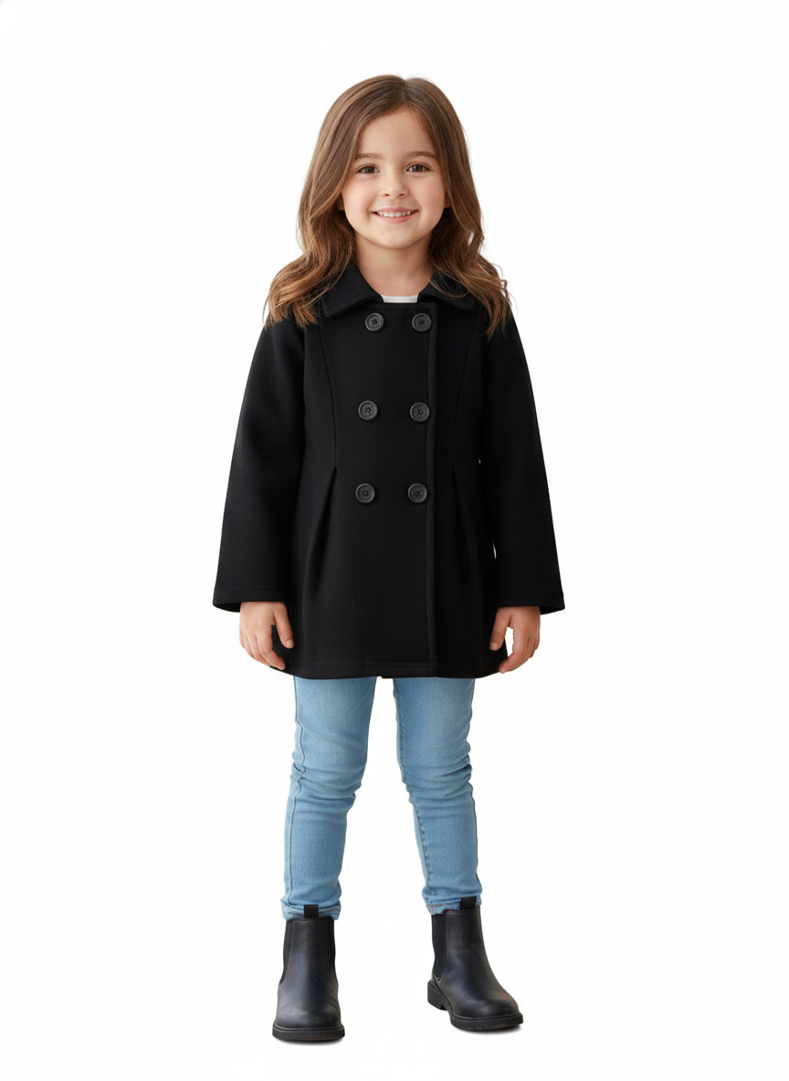 Western Style Button Kids Double Fleece Coat For Winter