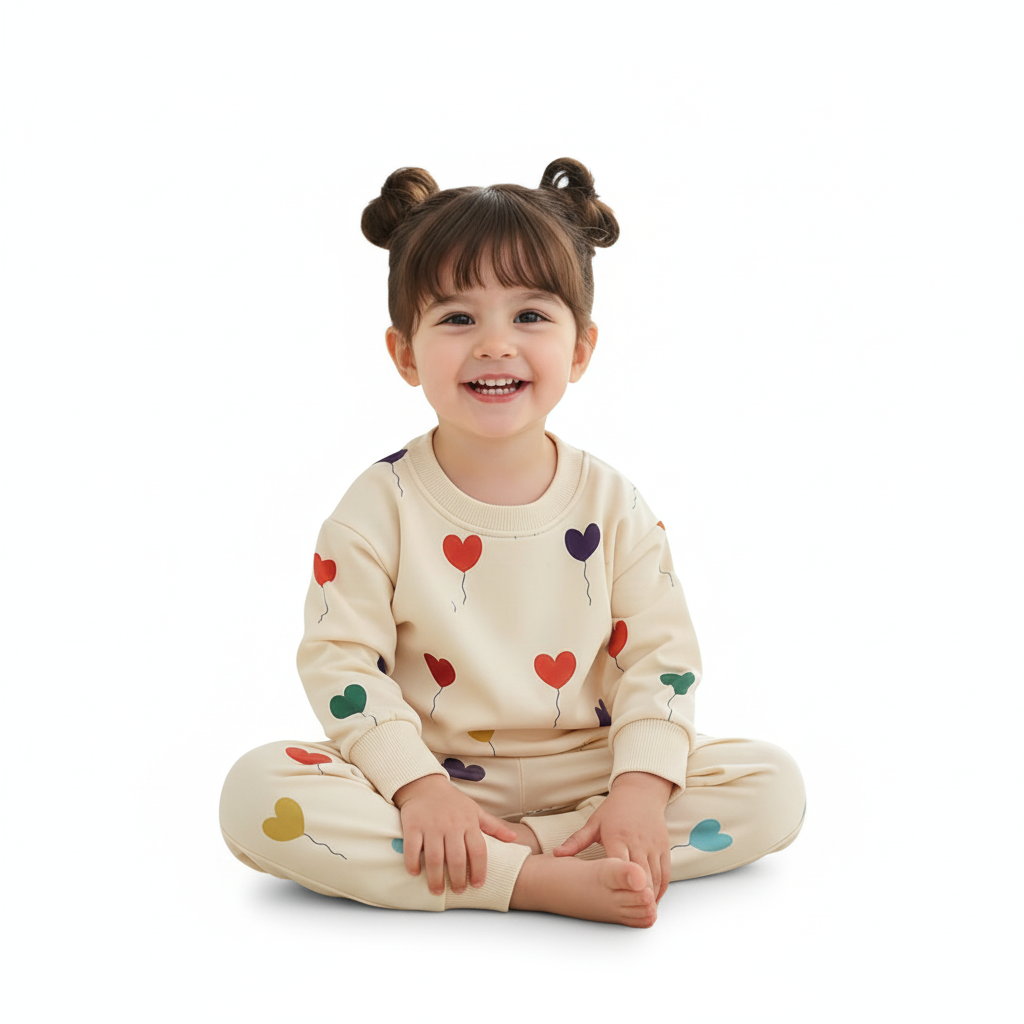 Heart Printed Girls Winter Fleece Suit (1 to 10 Years)