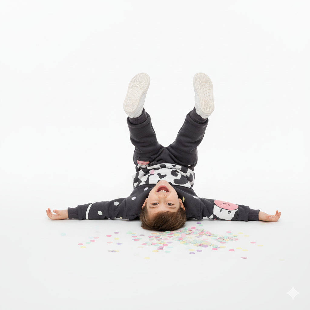 Kids Cow & Cat Print Fleece Winter Suit