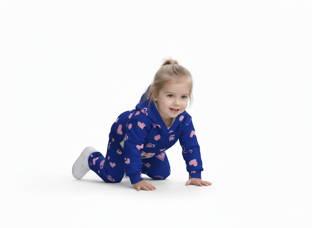 Girls Winter Fleece Hoodie Suit – Heart Print | Ages 1 to 10