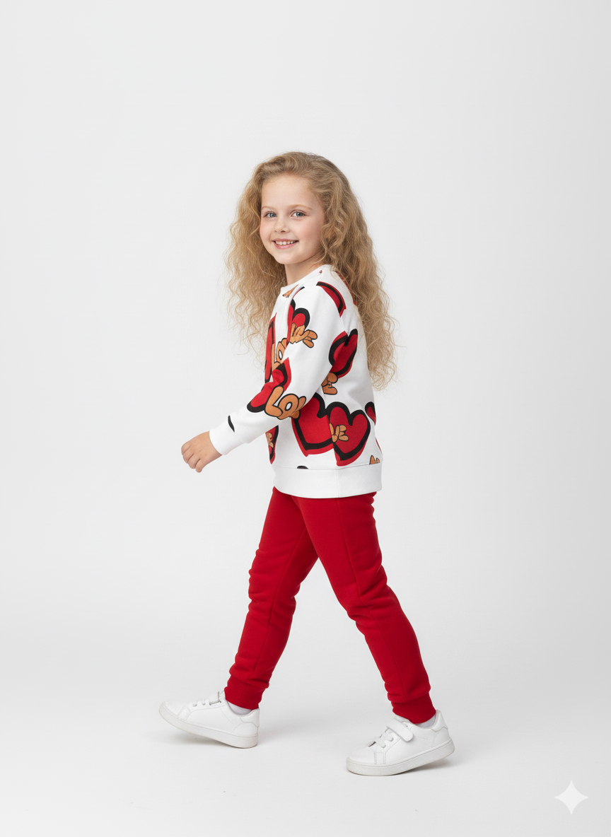 Heart Printing Kids Double Fleece Winter Pair (1-10 Years)