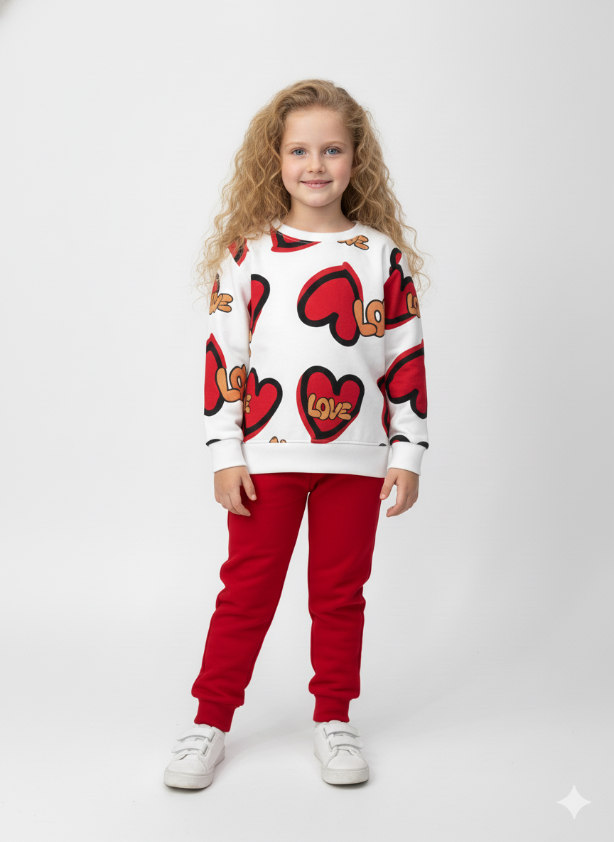 Heart Printing Kids Double Fleece Winter Pair (1-10 Years)