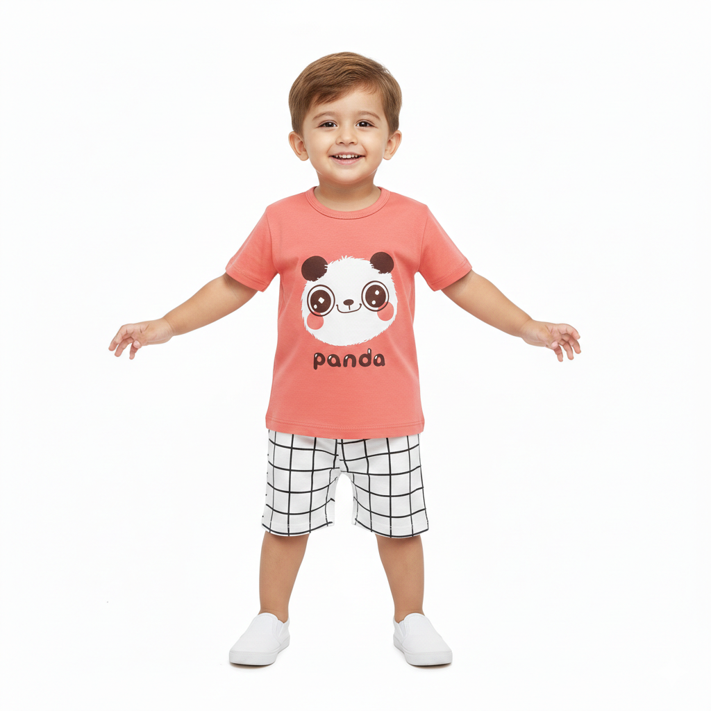 Kids Panda Print T-Shirt & Shorts Set | Soft Cotton Summer Outfit