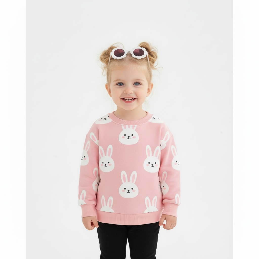 Girls Bunny Print Fleece Winter Suit