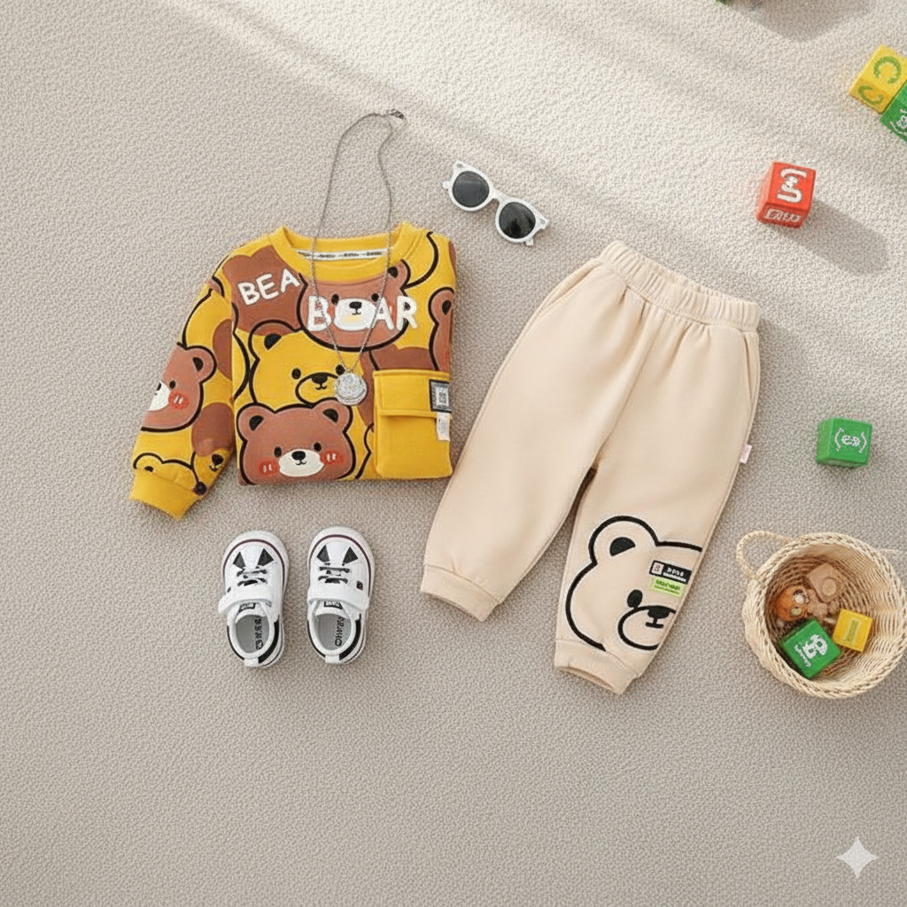 Yellow & Brown Bear Kids Winter Fleece Suit (Soft & Warm)