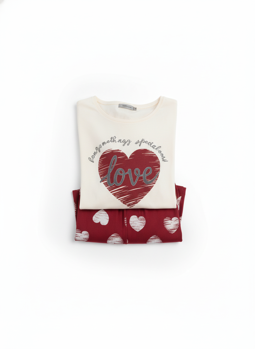 Love Heart Printed Night Suit