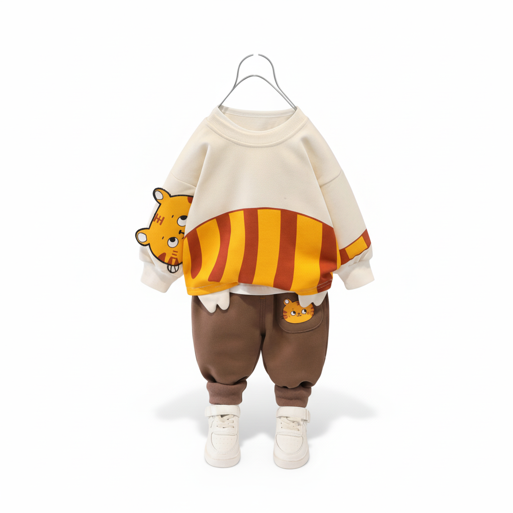 Kids Cow & Cat Print Fleece Winter Suit