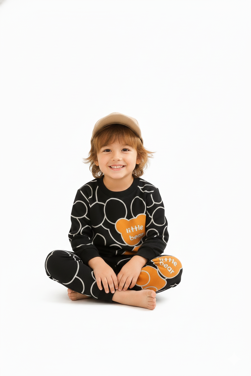Shadow Bear Print Double Fleece Winter Set