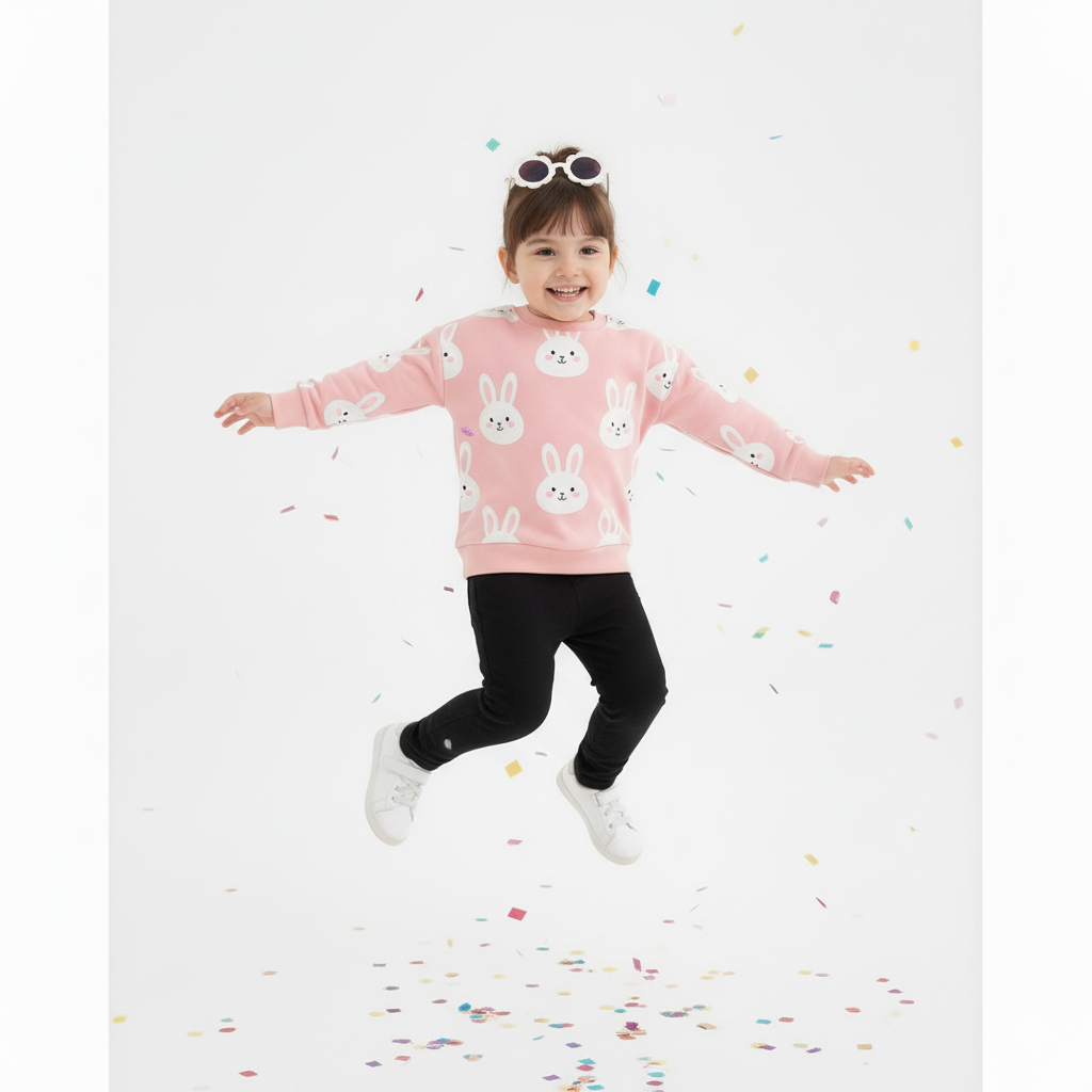 Girls Bunny Print Fleece Winter Suit