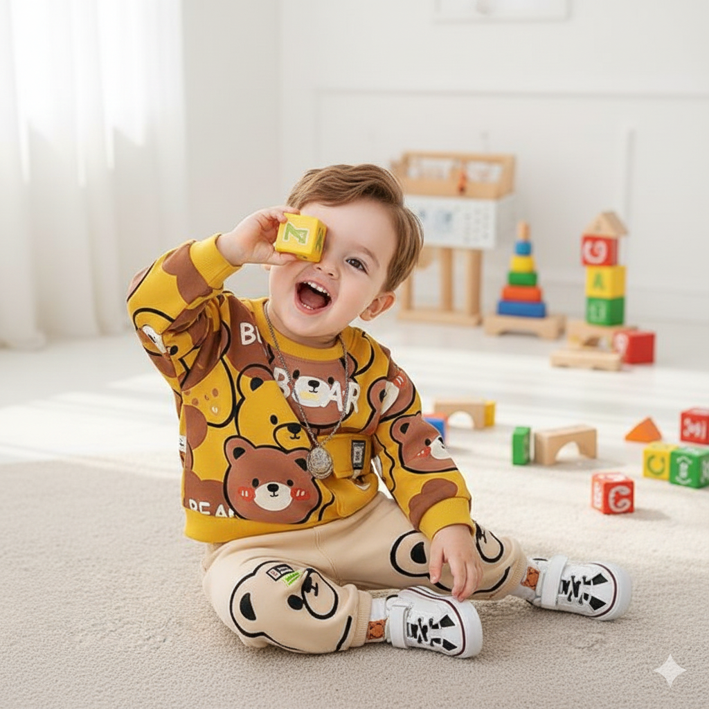 Yellow & Brown Bear Kids Winter Fleece Suit (Soft & Warm)