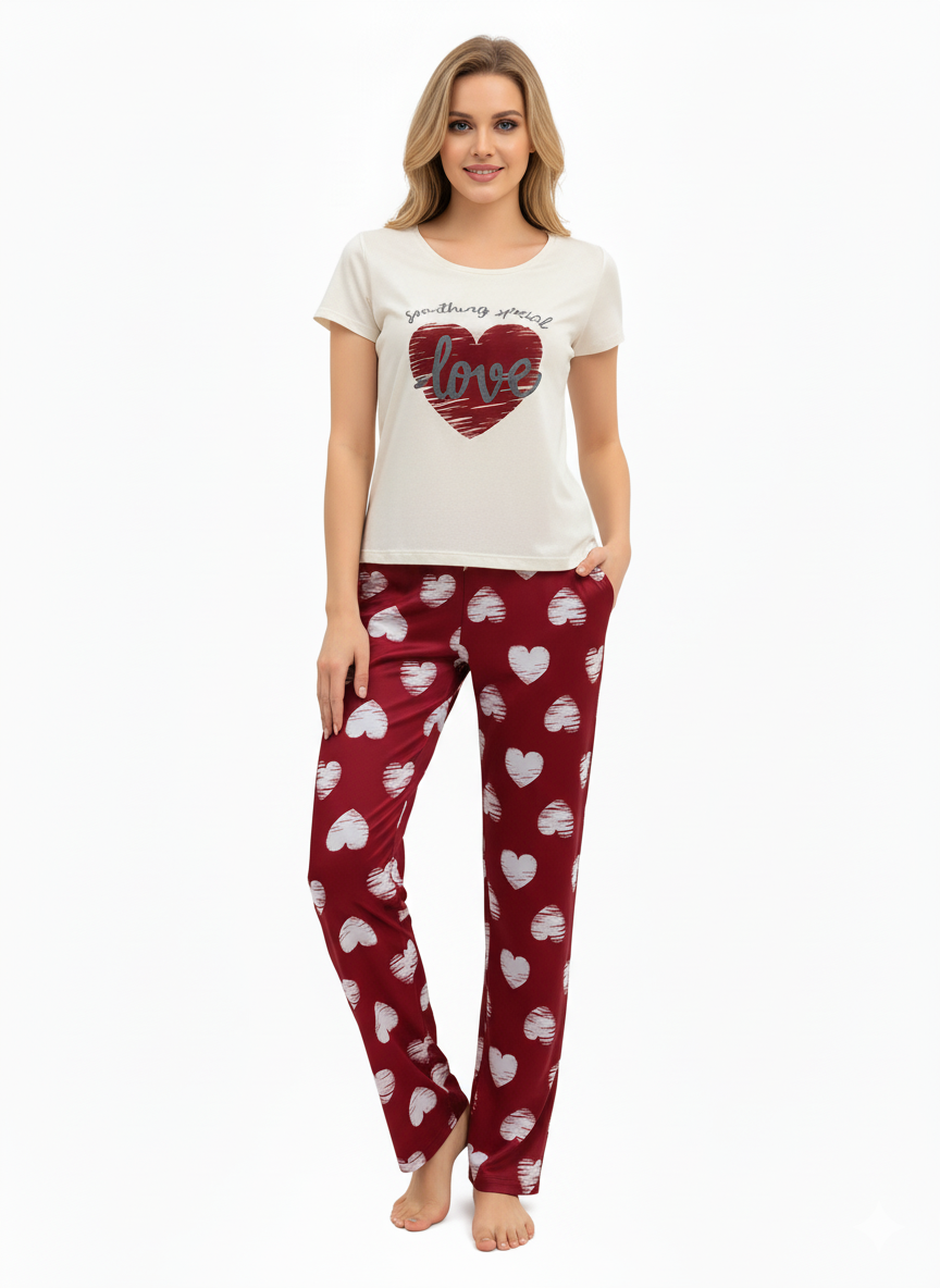 Love Heart Printed Night Suit