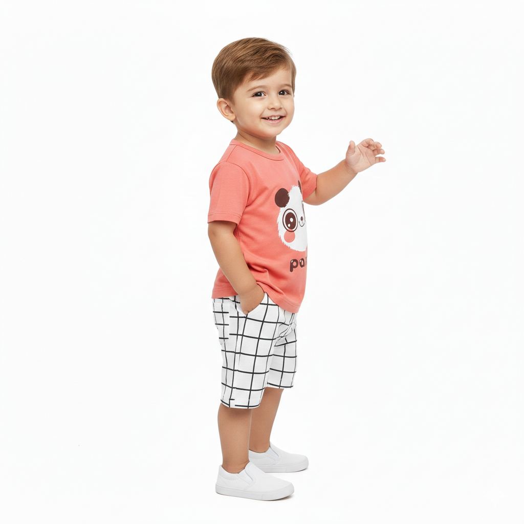 Kids Panda Print T-Shirt & Shorts Set | Soft Cotton Summer Outfit