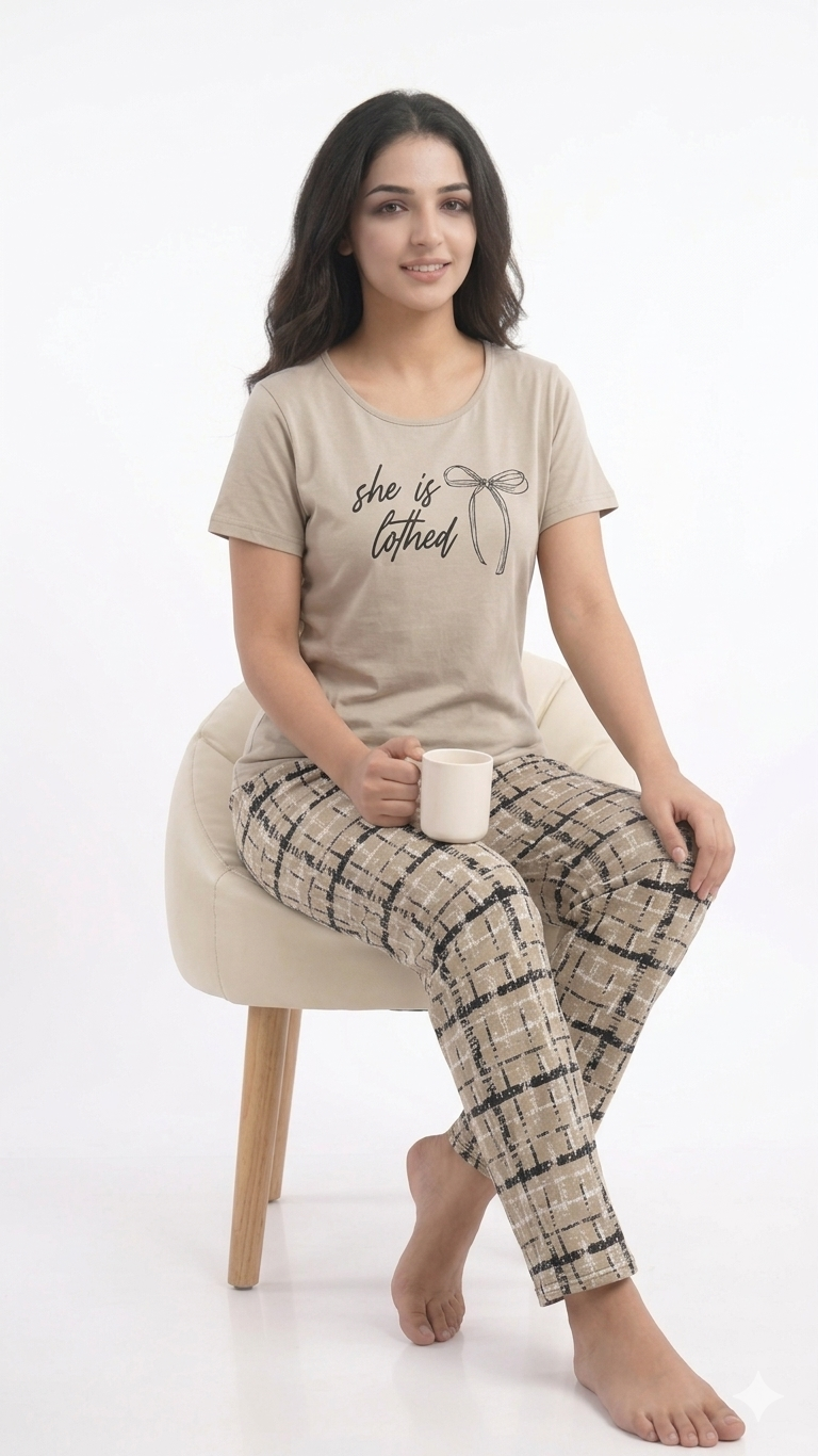 Beige Printed Loungewear Set