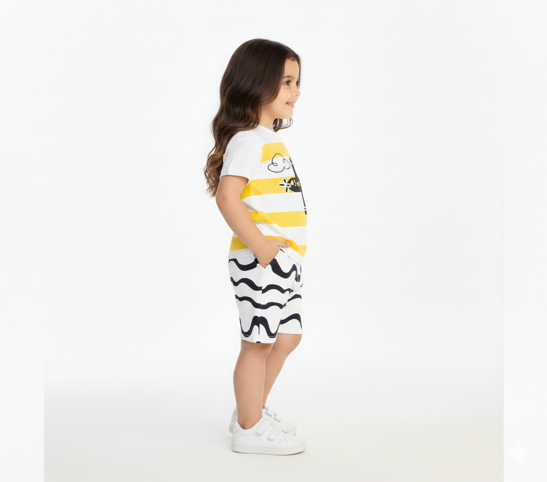 Little Pilot" Yellow Striped Airplane Summer Set