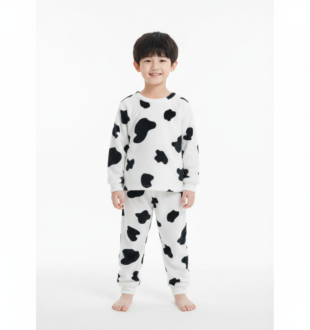 Kids Cow Print Double Fleece Winter Suit
