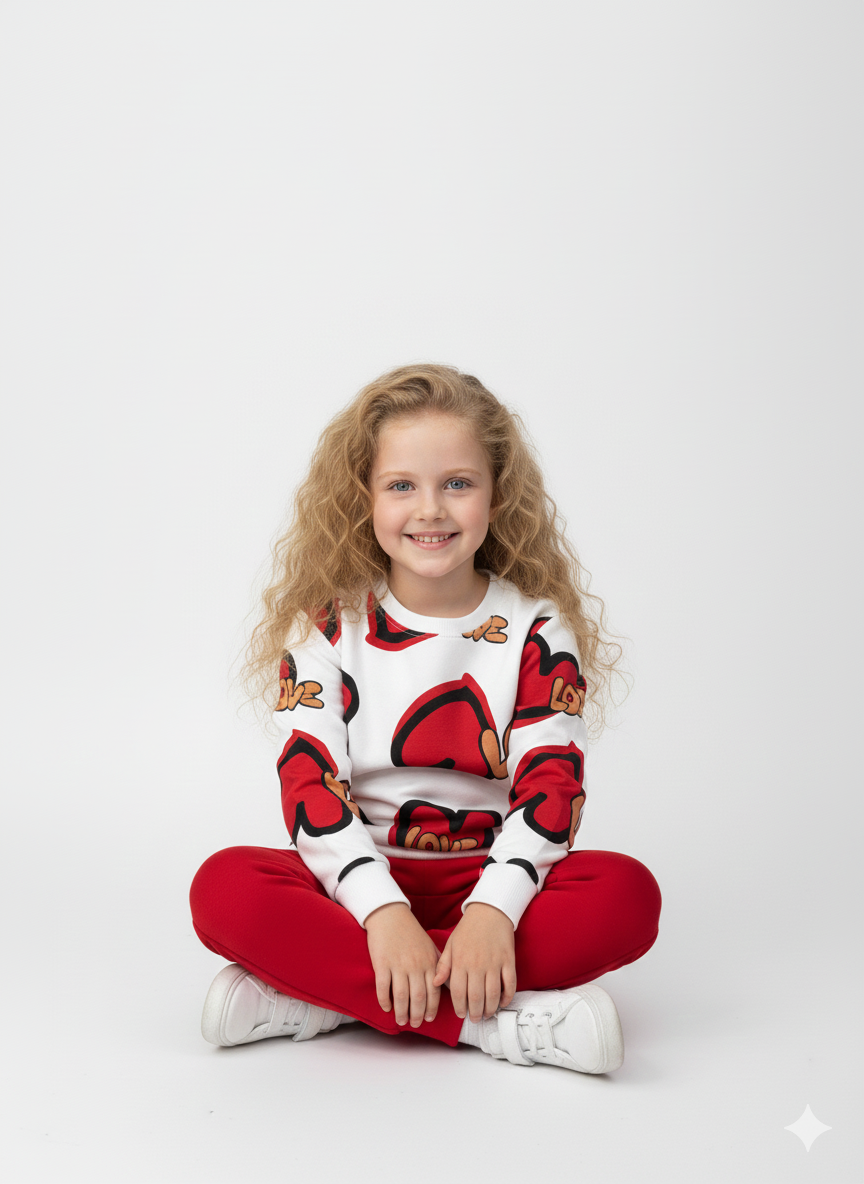 Heart Printing Kids Double Fleece Winter Pair (1-10 Years)