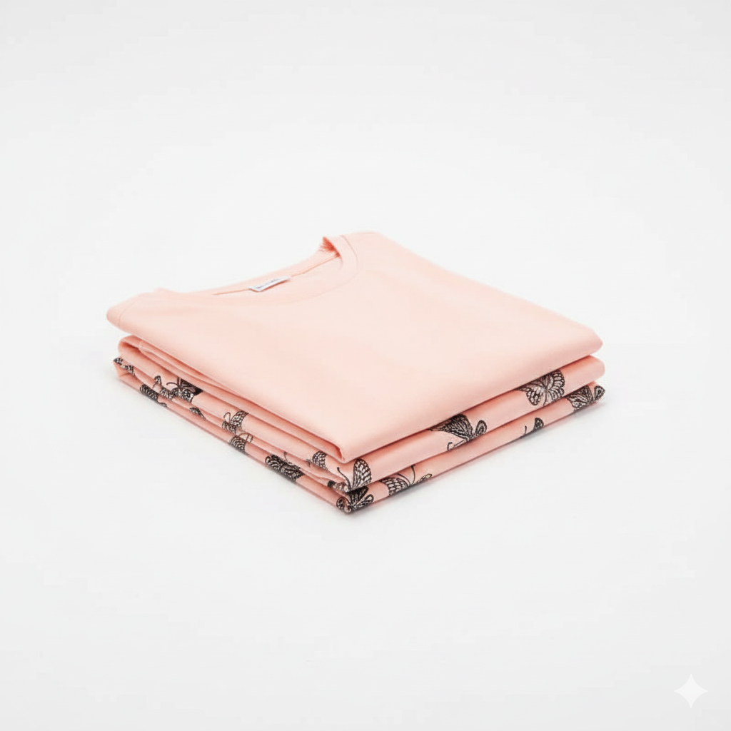 🌸 Peach Butterfly Printed Night Suit)