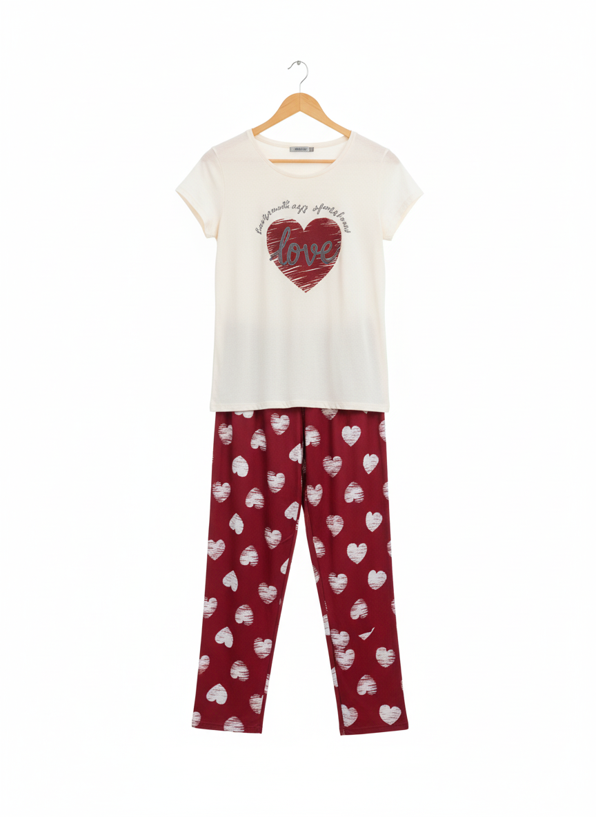 Love Heart Printed Night Suit