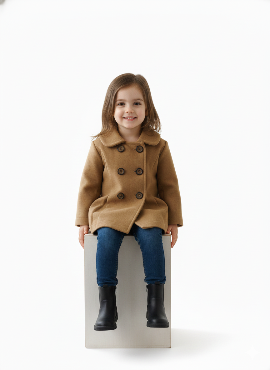 Western Style Button Kids Double Fleece Coat For Winter
