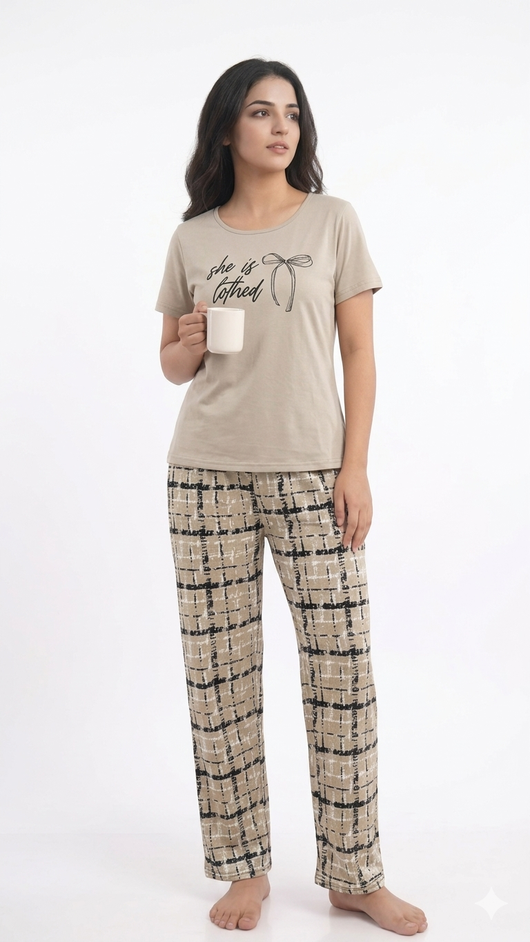 Beige Printed Loungewear Set