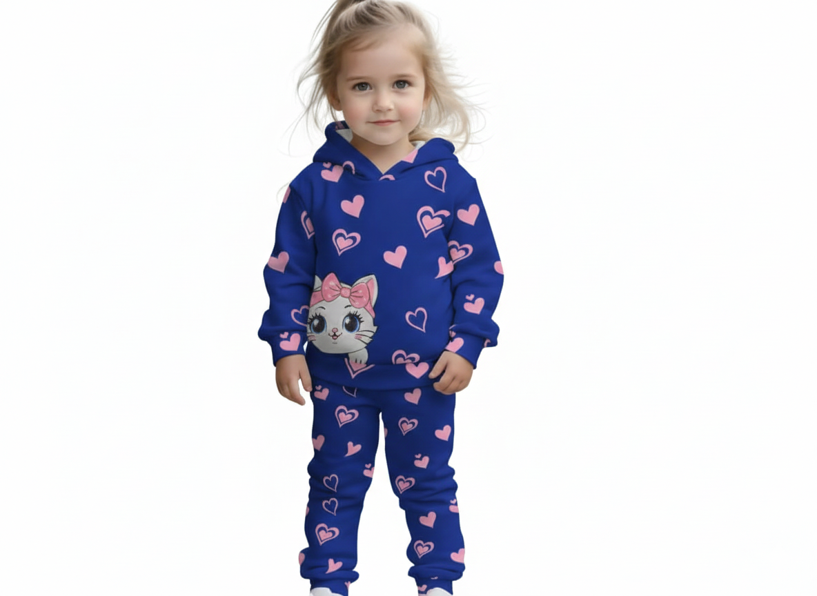 Girls Winter Fleece Hoodie Suit – Heart Print | Ages 1 to 10