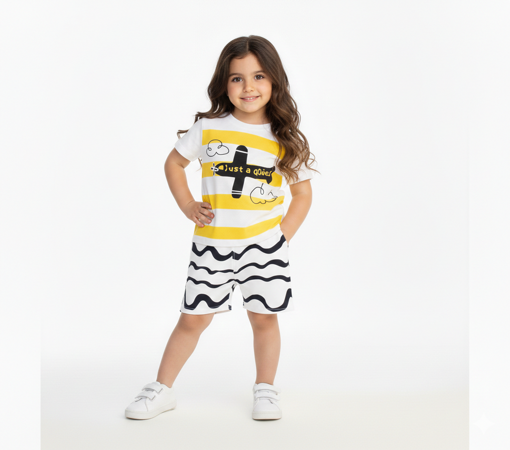 Little Pilot" Yellow Striped Airplane Summer Set