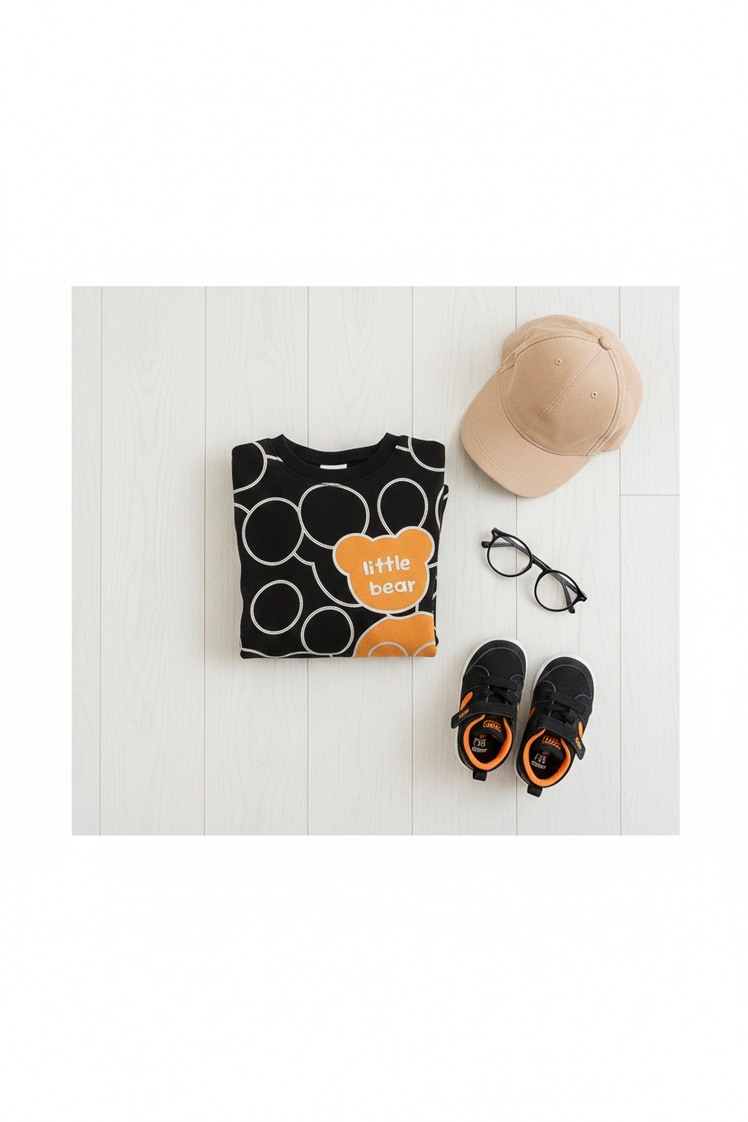 Shadow Bear Print Double Fleece Winter Set