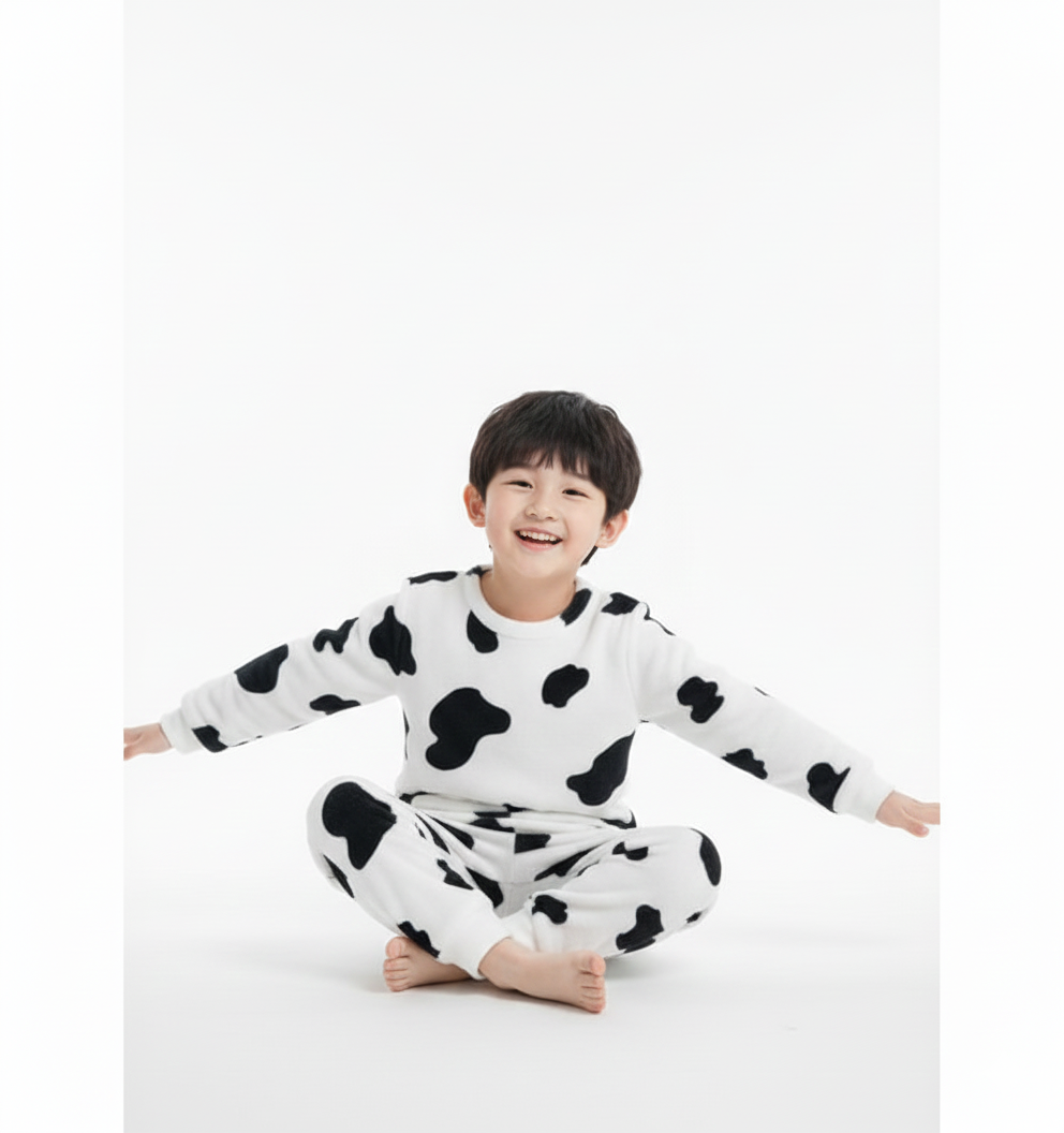 Kids Cow Print Double Fleece Winter Suit