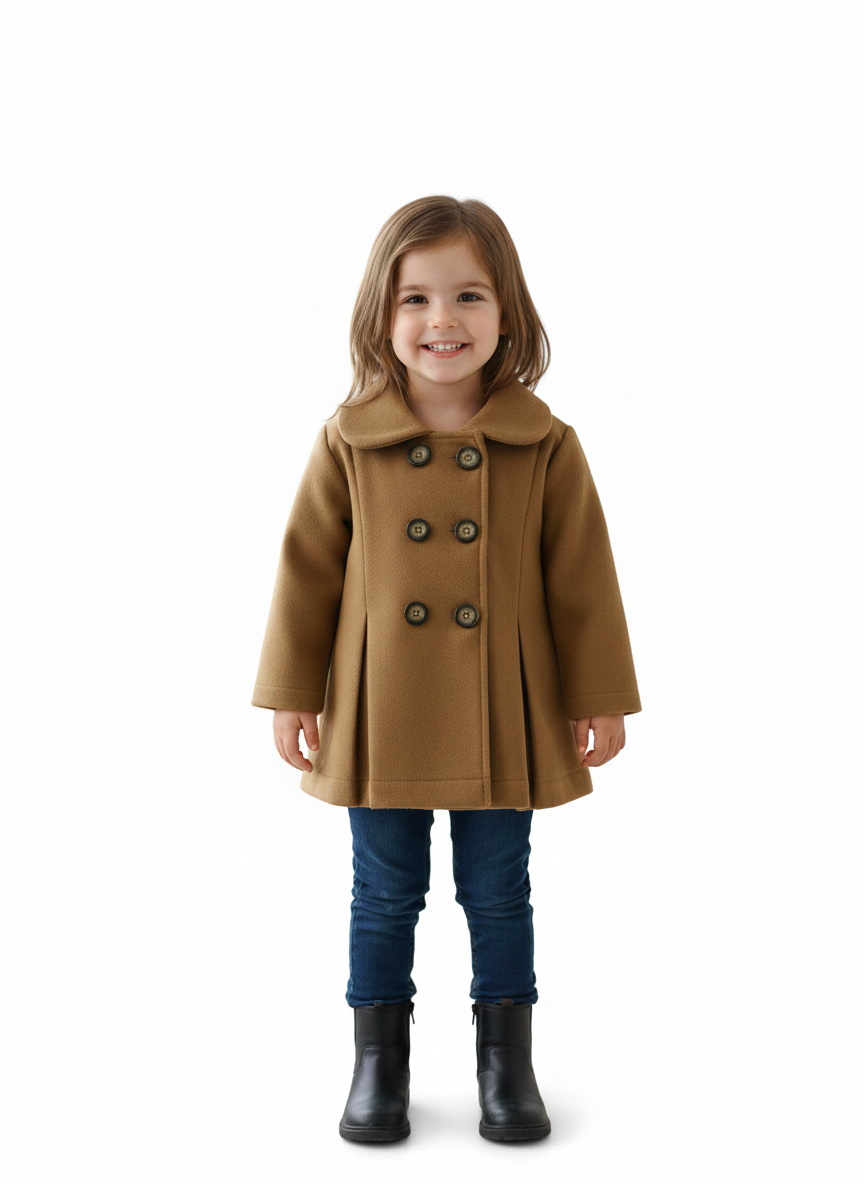 Western Style Button Kids Double Fleece Coat For Winter