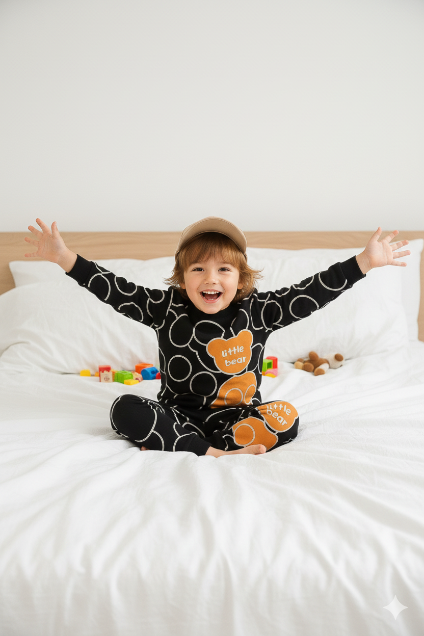 Shadow Bear Print Double Fleece Winter Set