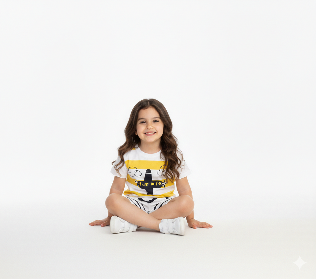 Little Pilot" Yellow Striped Airplane Summer Set