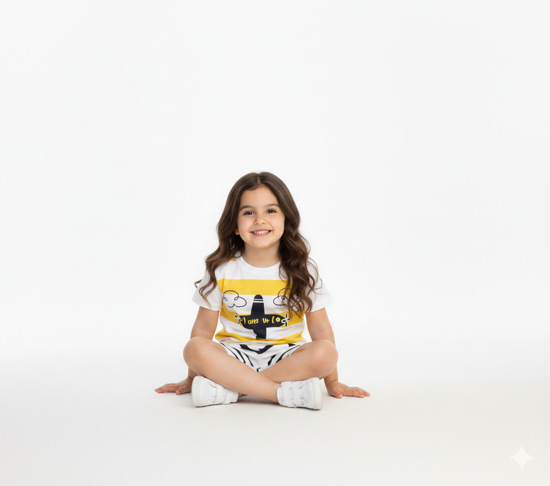 Little Pilot" Yellow Striped Airplane Summer Set