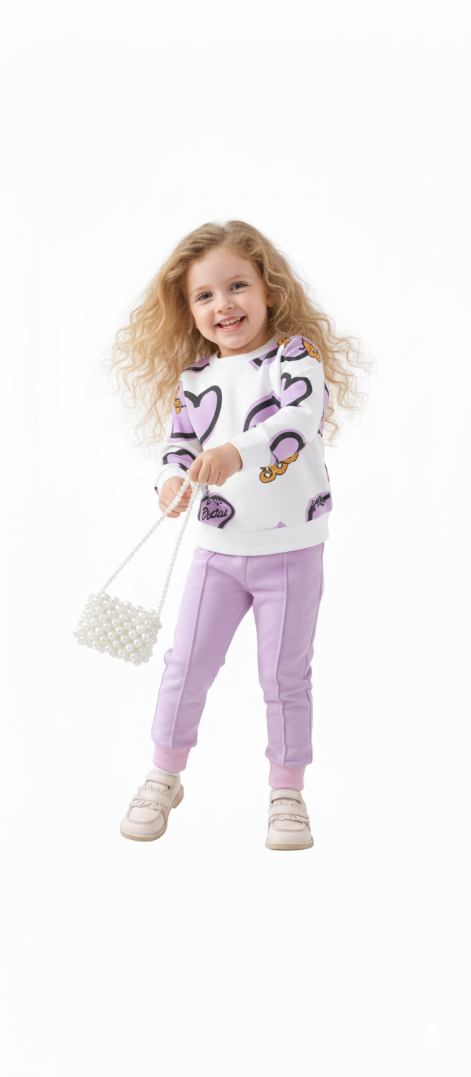 Heart Printing Kids Double Fleece Winter Pair (1-10 Years)