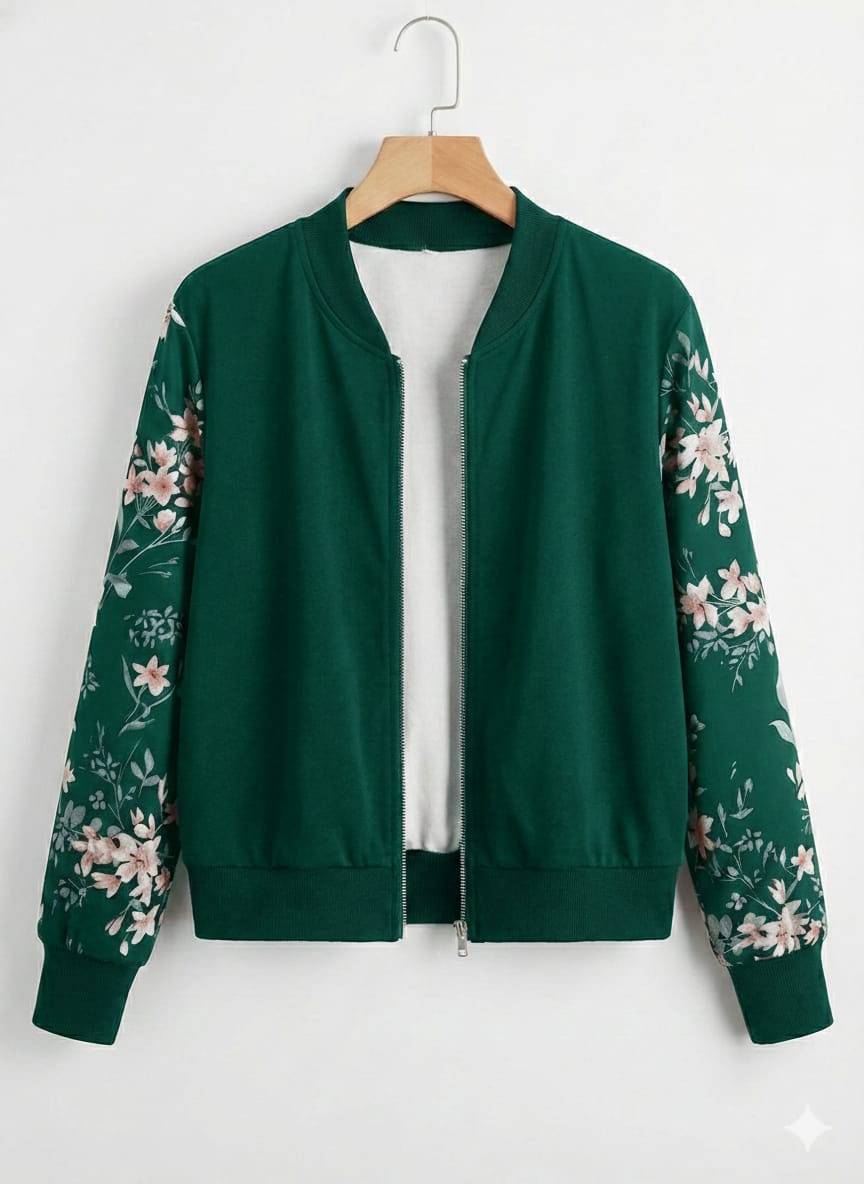 Floral Sleeve Bomber Jacket for Women