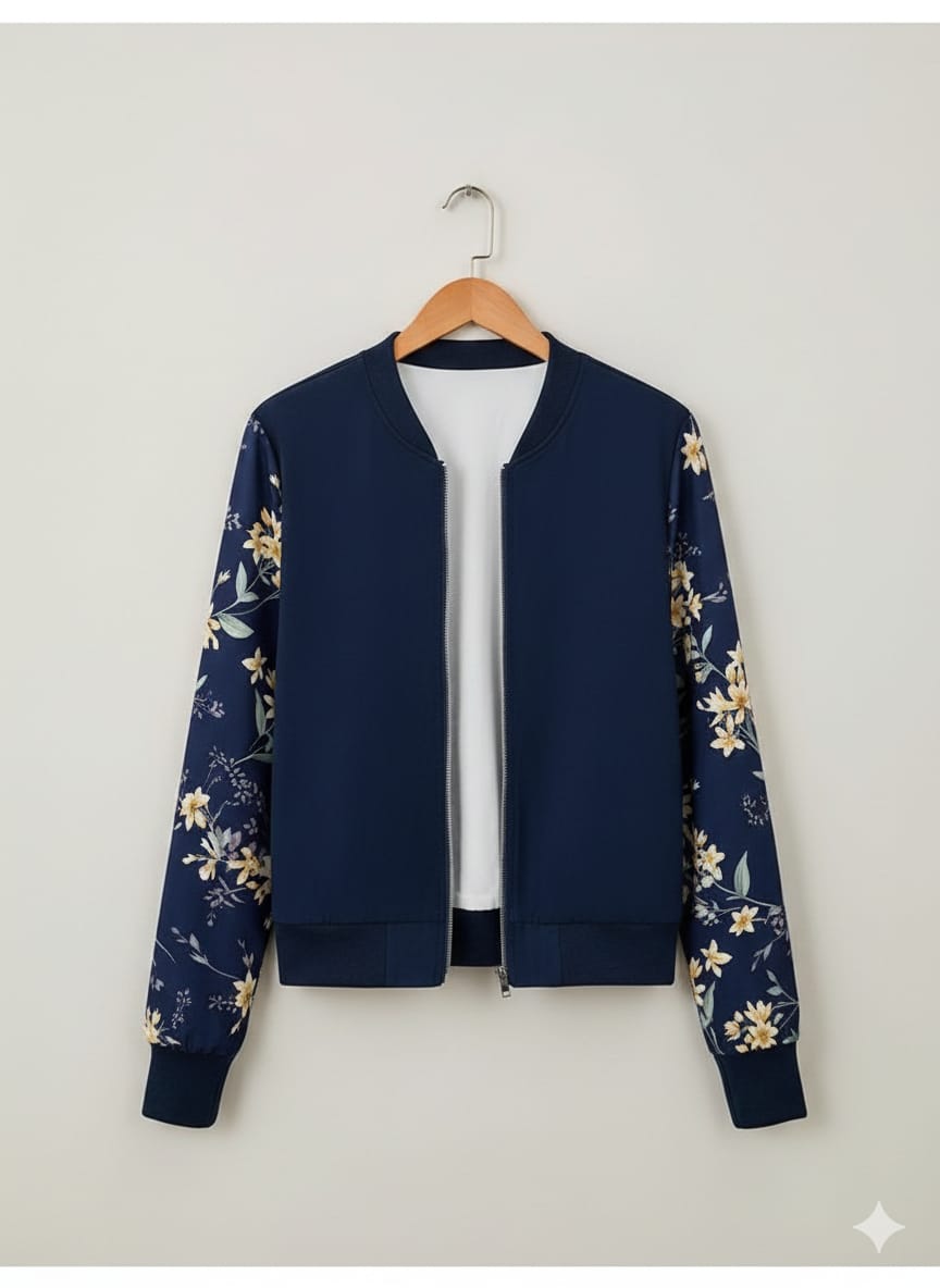Floral Sleeve Bomber Jacket for Women