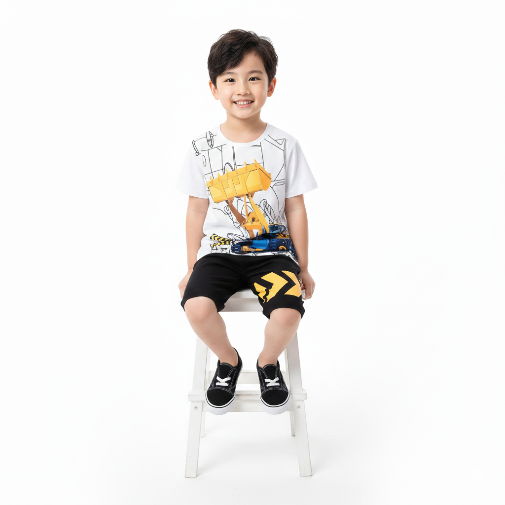 Cool Crane Print T-Shirt & Matching Shorts - Toddler Boys Fashion