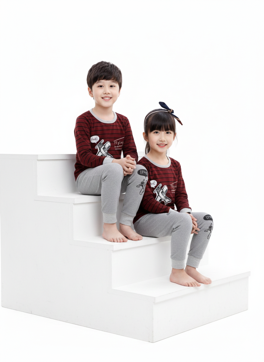 Trendy Maroon & Grey Kids' Lounge Set