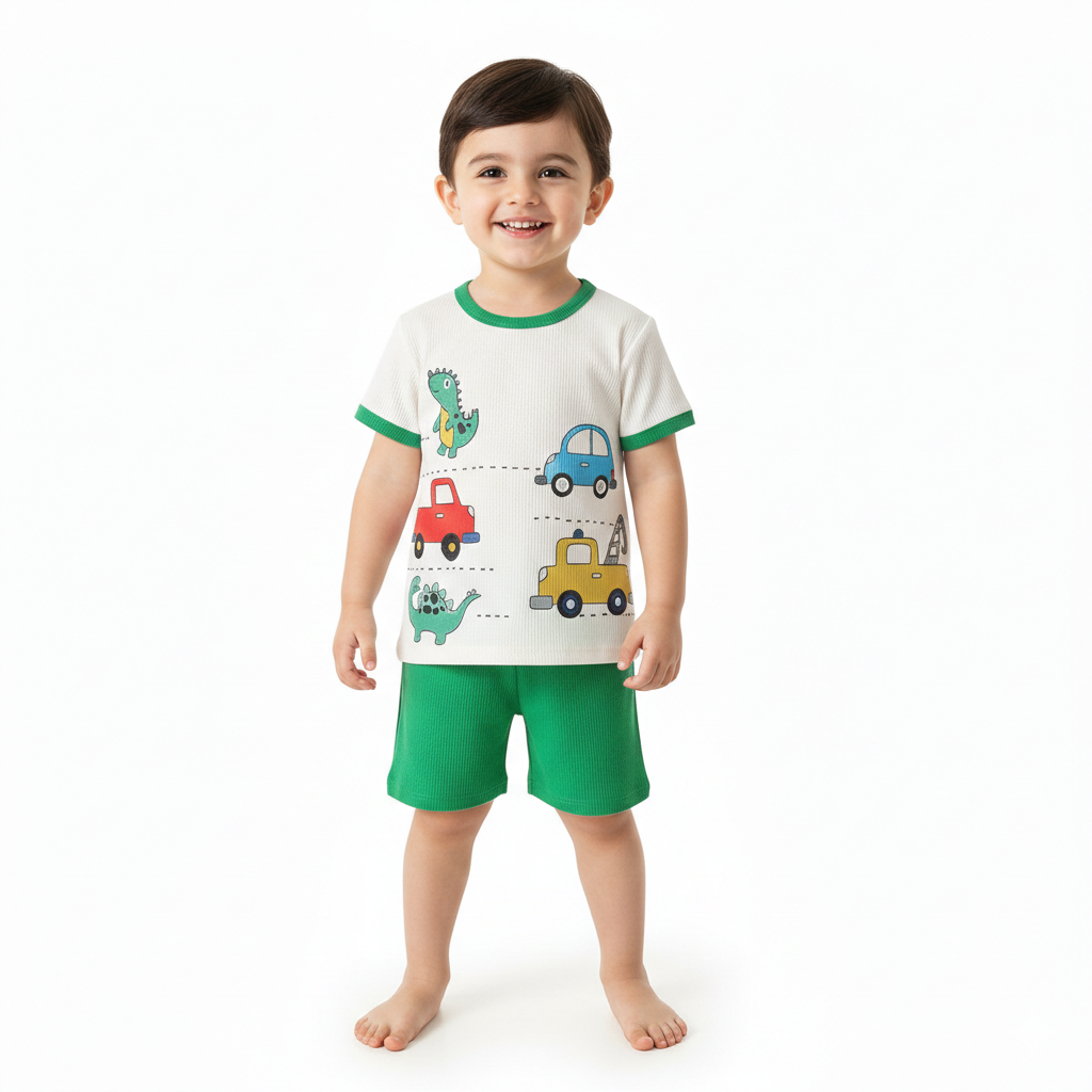 Fun Adventures Dino & Transport Print Set - Toddler Boys Green Shorts Suit