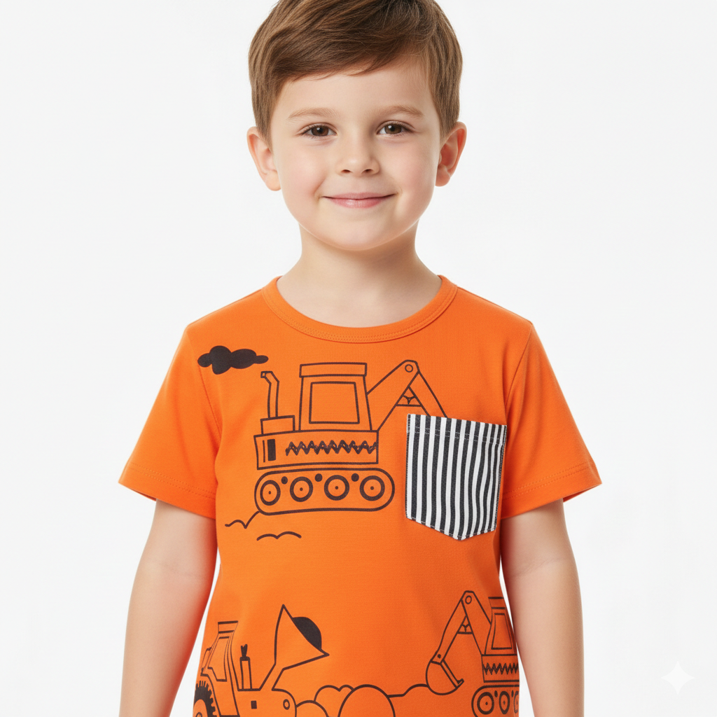 Cool Orange Shirt featuring Colorful Vehicles