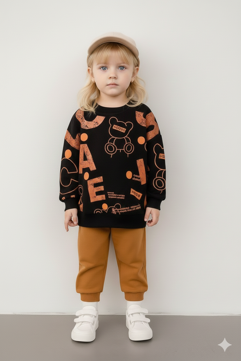 Unisex Alphabet Bear Fleece Suit for Kids