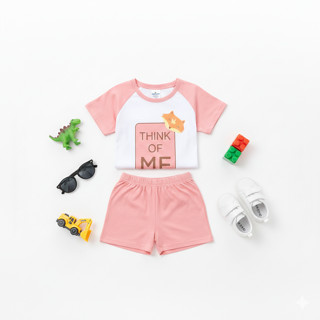 Adorable "Think of Me" Fox Print Summer Set - Peach & White 2-Piece