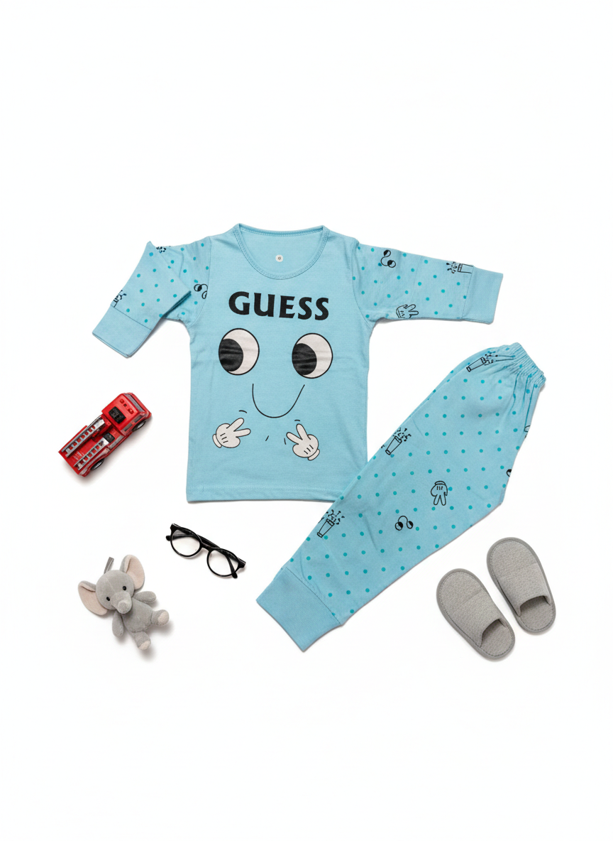 Trendy Kids' Loungewear – Soft Blue Cotton Pajamas