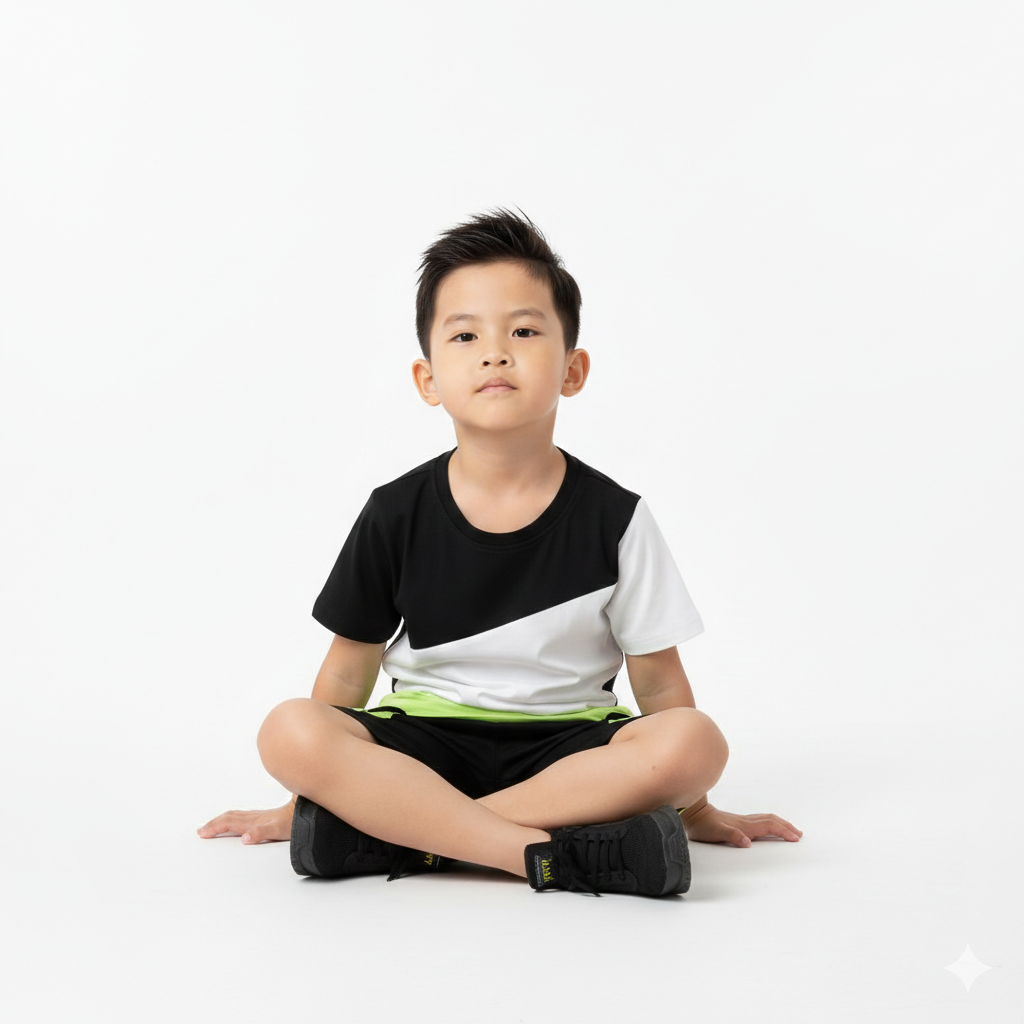 Trendy Kids' Tri-Color Patchwork Tee & Cargo-Style Shorts