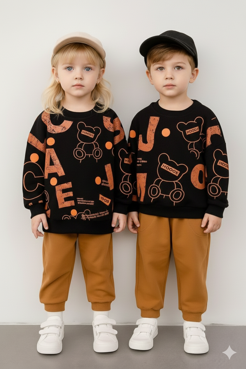 Unisex Alphabet Bear Fleece Suit for Kids