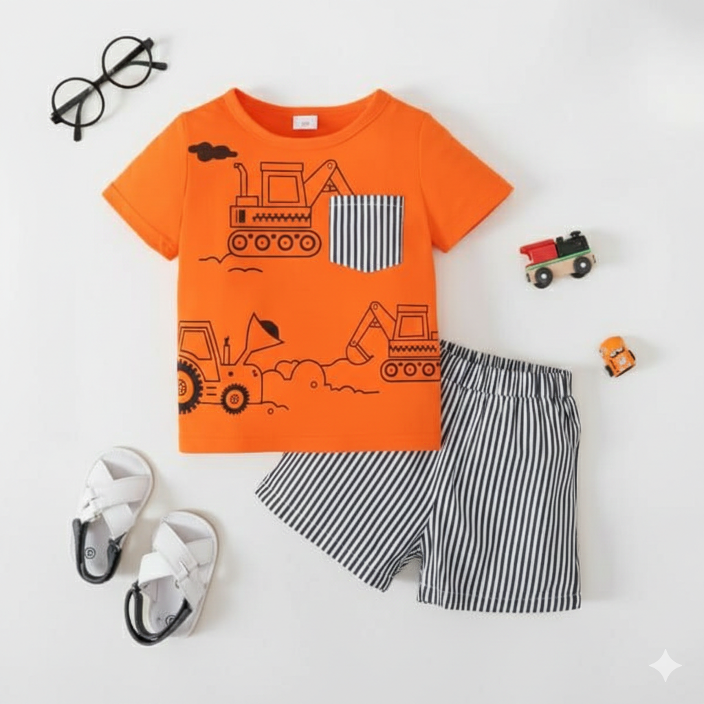 Cool Orange Shirt featuring Colorful Vehicles