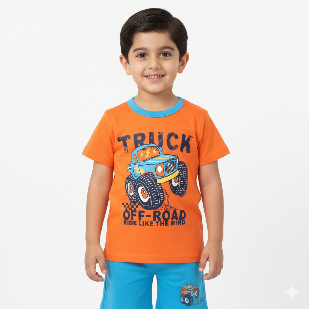 Trendy Orange Transport Graphic Playwear.