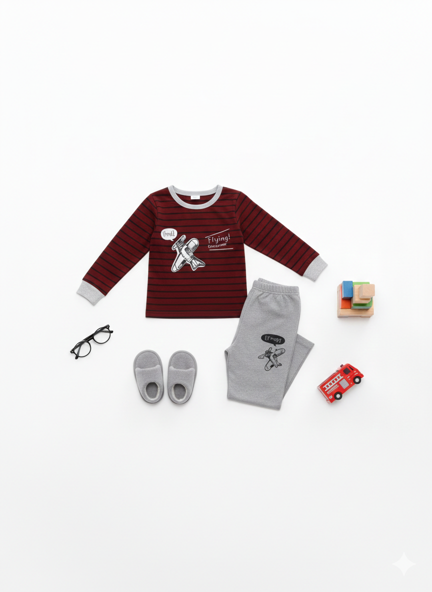 Trendy Maroon & Grey Kids' Lounge Set