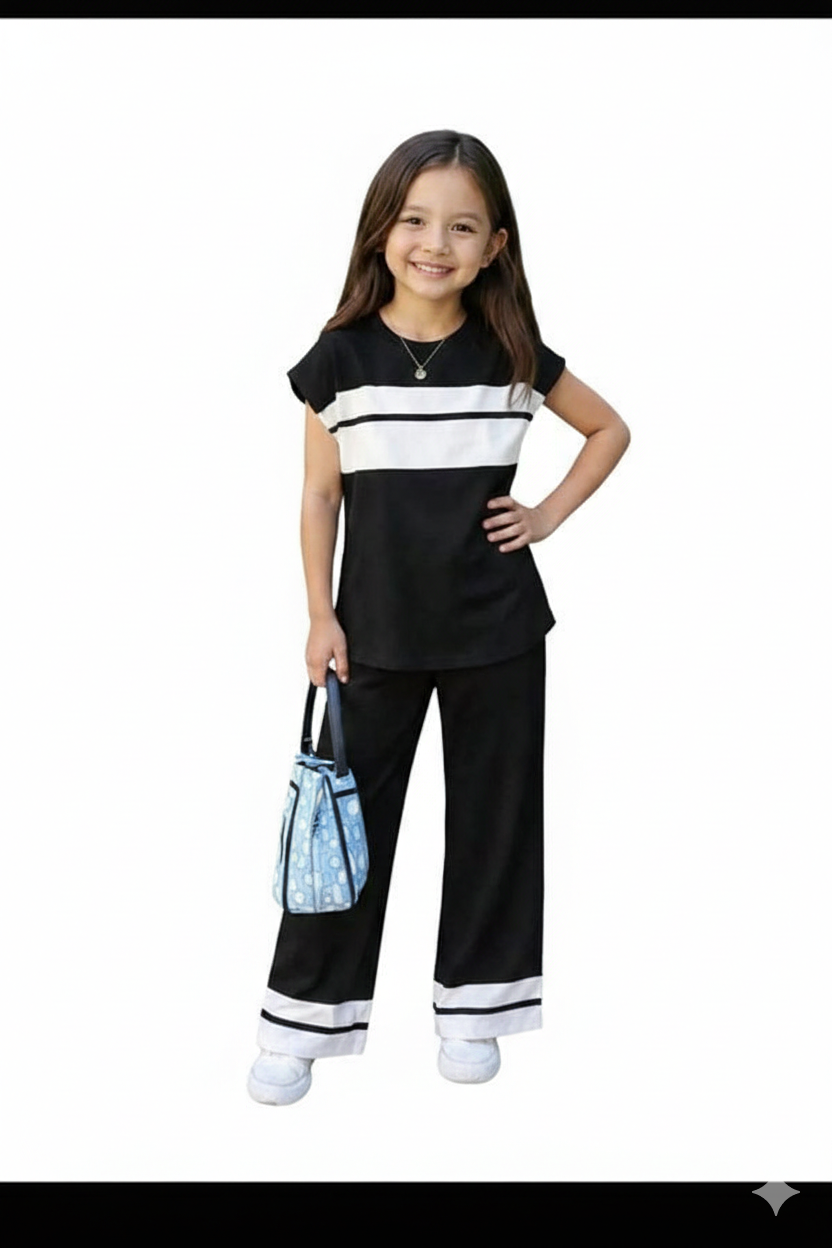 Black Co-ord Set with White Stripes