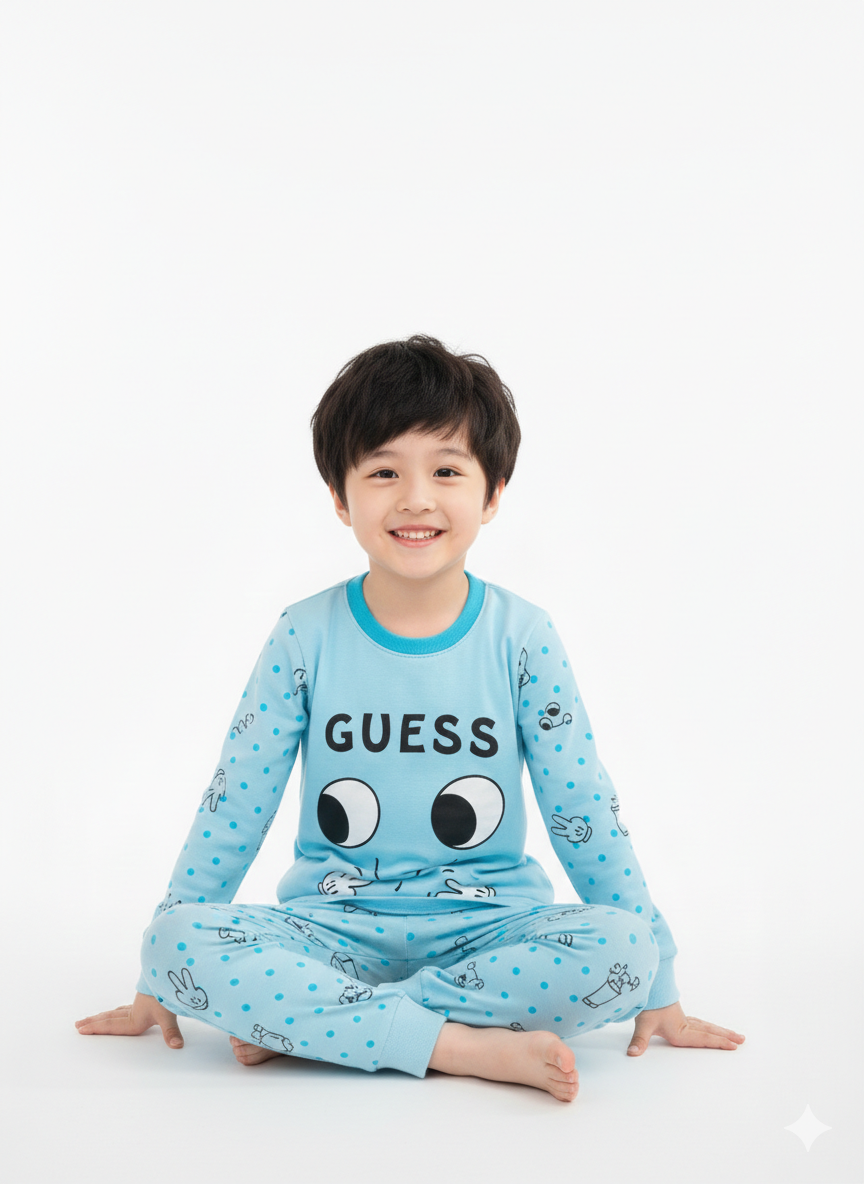Trendy Kids' Loungewear – Soft Blue Cotton Pajamas